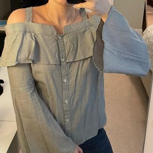 cold shoulder striped button down